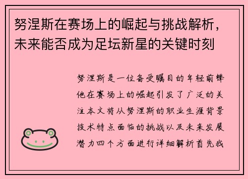 努涅斯在赛场上的崛起与挑战解析，未来能否成为足坛新星的关键时刻